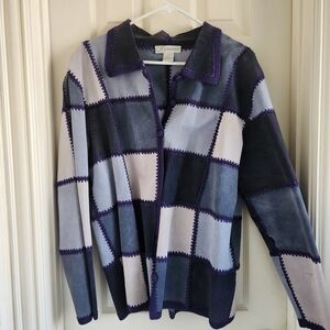 Dress Barn Rare Vintage Leather Patchwork Jacket Size XL Crochet Blue Tones